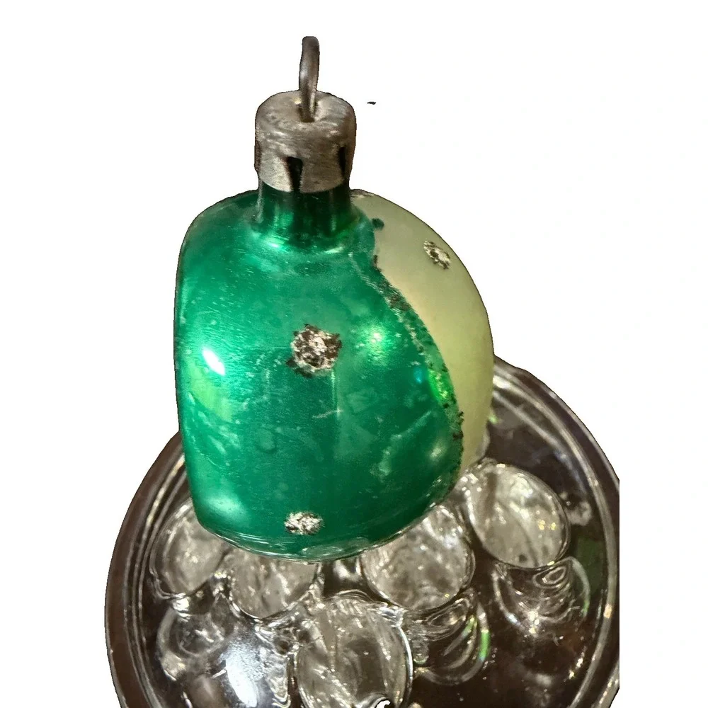 Vintage Japan Glass Indent Reflector Christmas Ornament Green Floral MCM 2